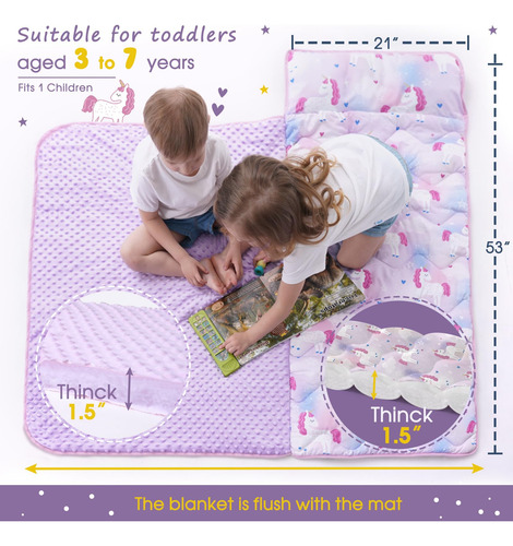 Colchoneta Para Siesta Con Almohada Juego Grande Enrollable Unicornio