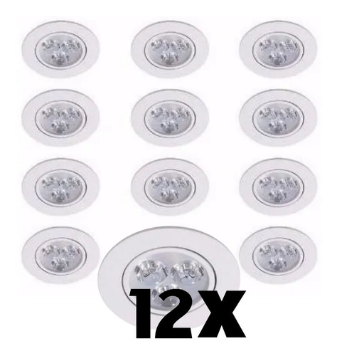 Imagem 1 de 3 de Kit 12 Spot Dicroica Super Led Redondo Embutir Sanca 3w