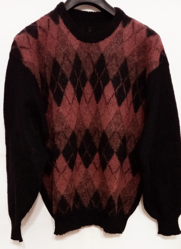 Sweater De Hombre De Lana Y Mohair Negro Con Rombos M