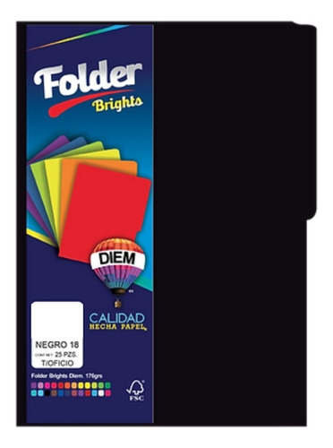Folder Tamaño Oficio Colores Brillantes 25 Pzas Color Negro