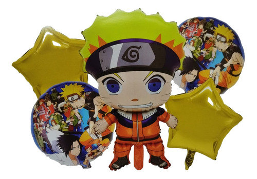 Set 5 Globos Metálicos Naruto Anime Estrella