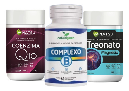 Kit Coenzima Q10 + Treonato + Complexo B 60 Capsulas Sem Sab