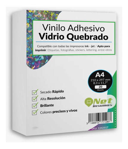 Vinilo Adhesivo Vidrio Quebrado  A4 Pack 20 Hojas