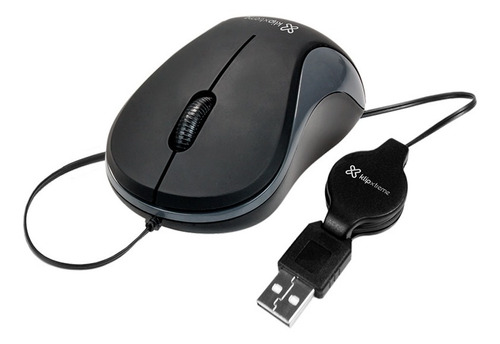 Imagen 1 de 11 de Mouse Retráctil Usb C/cable 1600dpi Klipxtreme Kmo-113 Negro