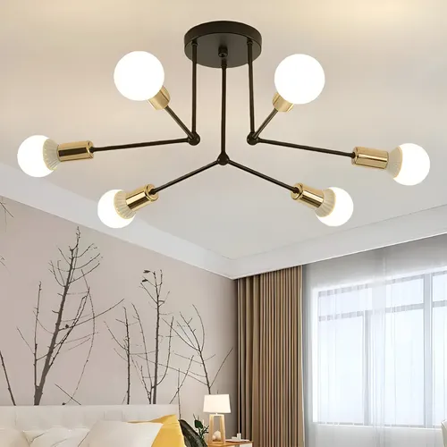 Luminária Lustre Teto Moderno Para Sala Cozinha 6 Lâmpadas Preto/dourado