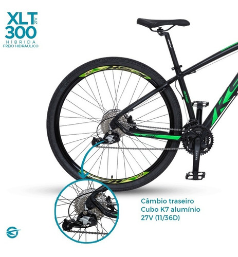 Bicicleta Ksw Xlt 300 27v Híbrido Hidráulico Freno Color Negro con Marco Verde Talla 21