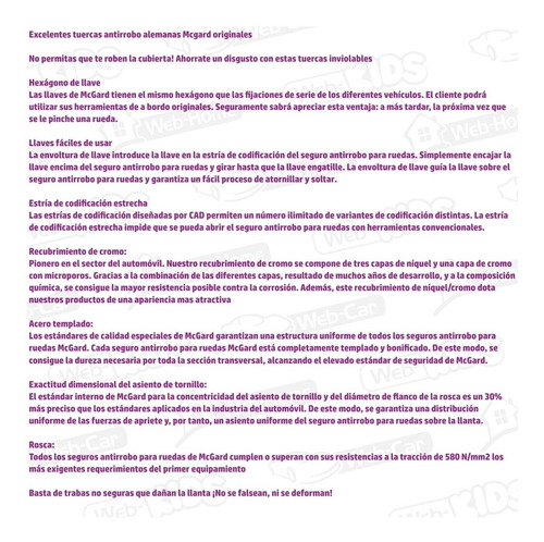 Imagen 6 de 10 de Tuercas De Seguridad Antirrobo Acero Alemán Mc Gard Cuotas