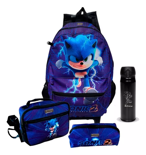 kit mochila de rodinhas Sonic jogo game infantil escolar meninos