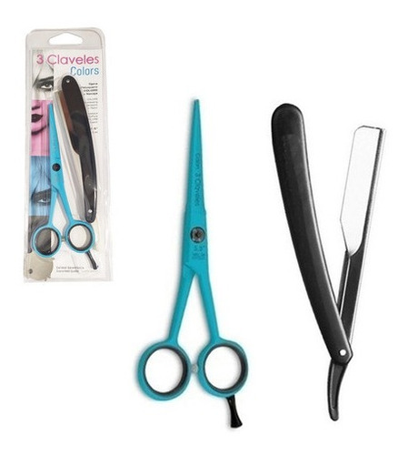 Tijera Peluqueria Profesional Corte + Navajin 3 Claveles Kit