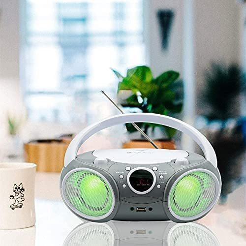 Singing Wood Cd/cd-r/cd-rw Boombox Portable/con Bluetooth, Usb, Radio Am/fm, Entrada Aux, Conector Para Auriculares, Asa De Transporte Plegable Y Luz Led (gris Espacial)