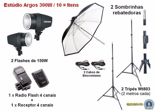 Kit Estudio Fotografico 300w Argos 110v E Bolsa P Transporte