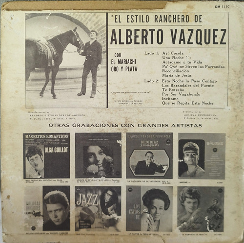 Vinyl Lp Acetato El Estilo Ranchero De Alberto Vazquez (Reacondicionado)