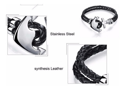 Imagen 2 de 5 de Pulsera Para Caballero Acero Con Piel Sintetica - 210