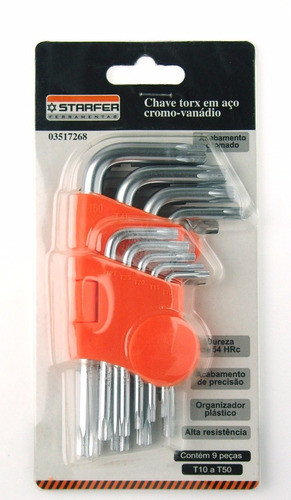 Kit  Chave Torx Cromo Vanádio T10 A T50  Com 9 Peças