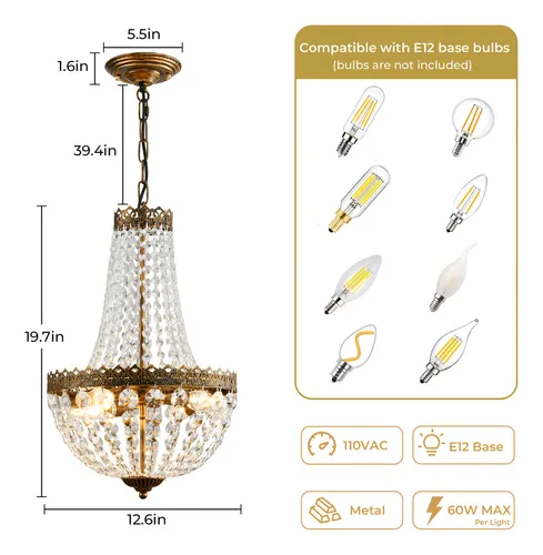 Kaiqi 4 Luces Estilo Imperio Frances, Mini Lampara De Crista