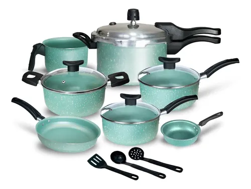 Conjunto De Panelas Com Panela De Pressão Fechamento Externo Cor Menta