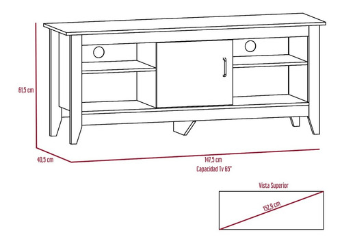 Rack Tv65 C/puerta + Librero Essential - Wengue