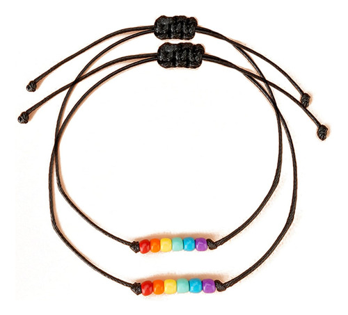 2 Piezas Rainbow Beads Lgbt Pride Woven Bracelet Set Cadena 
