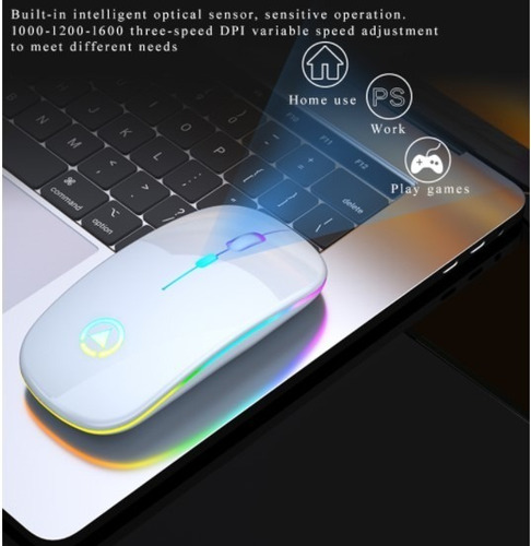 Mouse Led Wireless Sem Fio Recarregável Super Slim Branco