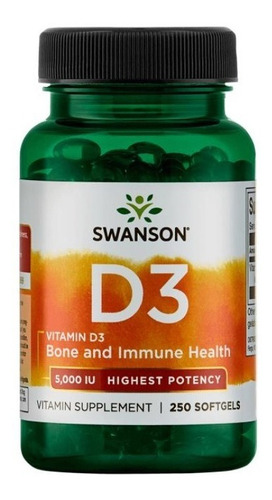 Vitamina D3 5000 Ui Swanson 250 Softgels (para 8 Meses) Sabor Neutro