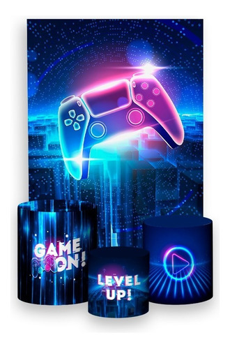 Painel Vertical + Trio De Capas -efeito Neon Video Game 06