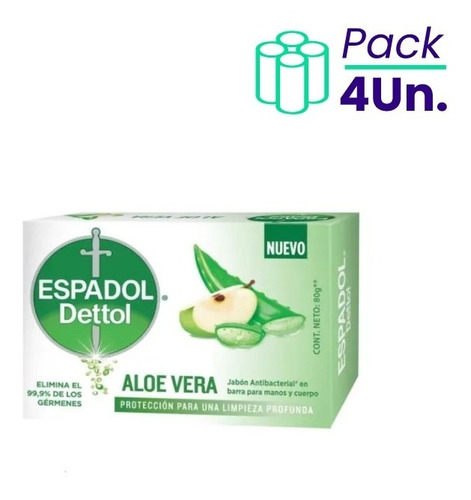 Jabon De Tocador Antibacterial Aloe Vera Espadol 80g Pack X4