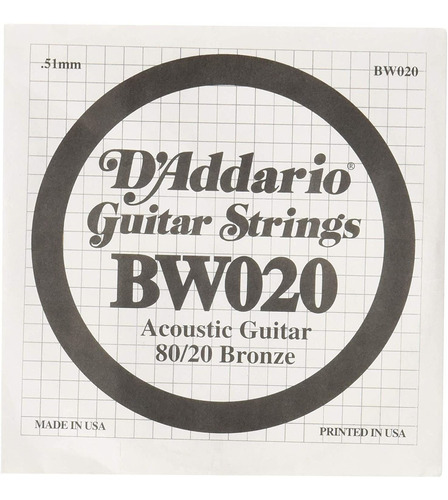 D Addario Bw020 Herida Guitarra Acústica Única Cadena De Br