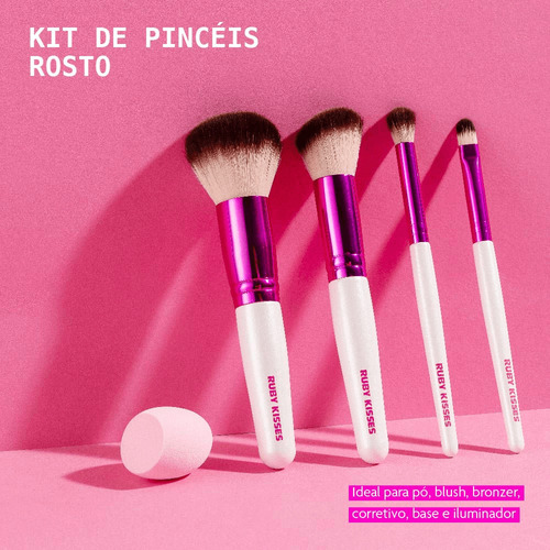 Kit 4 Pincéis Rosto E Esponja - Ruby Kisses