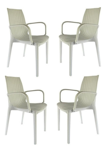 Silla Plastica Apilable Simil Rattan Melodi Pack 4 Color Blanco