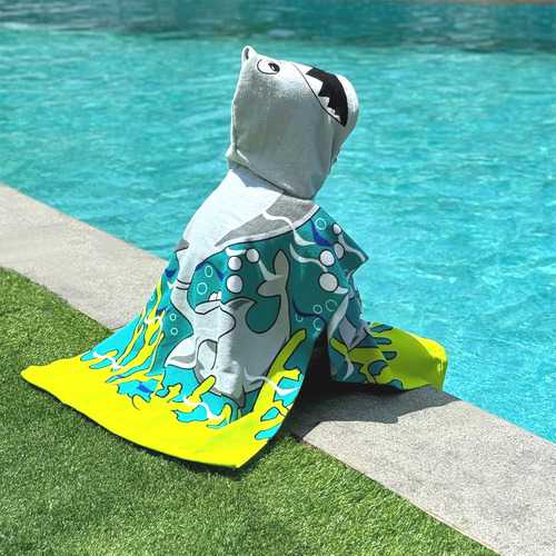 Toallas De Microfibra Con Capucha Para Baño De Niños Color Gris Tiburones