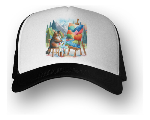 Gorra  Gato Artista Pintor En Paisaje Colores