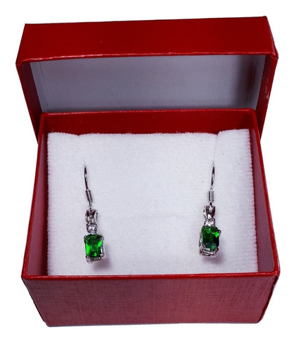 Hermosos Aretes De Autentica Plata Con Esmeralda & Diamante