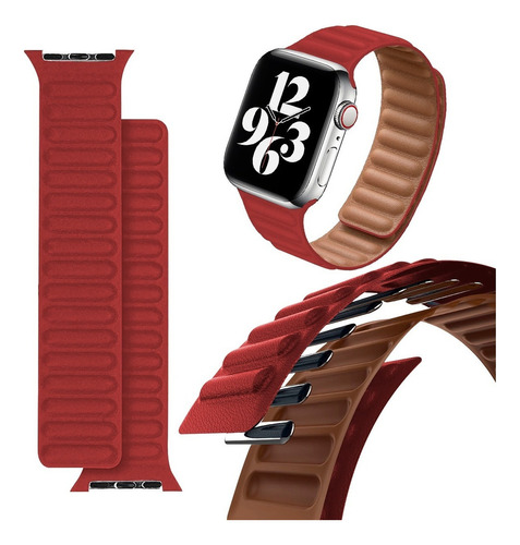 Correa De Piel Compatible Con Apple Watch 38 40 41 Mm Reloj Color Rojo