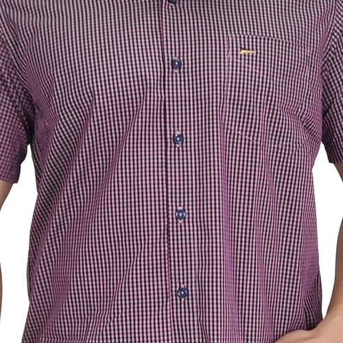 Camisa Masculina Manga Curta Xadrez Bordô E Preto