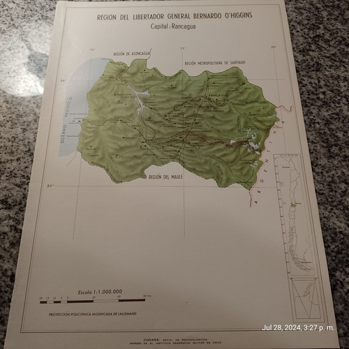 Mapa Región De O´higgins 34x25cm. Imp. 1976 (Usado)