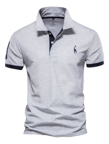 Camisa Polo Bordada De Manga Corta Con Solapa Para Hombre