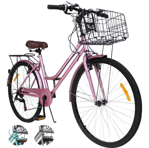 Bicicleta Urbana Vintage De Paseo R26 Frenos V-brakes 7vel Color Rosa