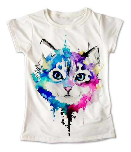Blusa Gato Colores Playera Estampado Pintura Animales 079