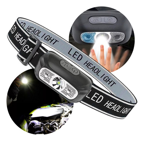Linterna Minera Vincha Ajustable Usb Sensor Inducción Led Linterna Negro Luz Blanco