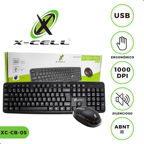 Kit Mouse E Teclado Usb Com Fio Básico Slim Preto Escritório