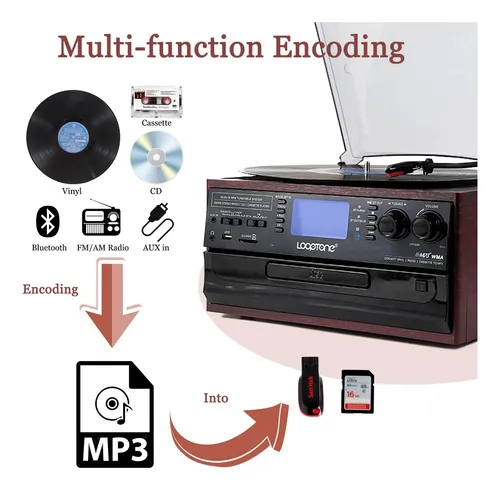 Tocadiscos Bluetooth 10 En 1 Reproductor Vintage Y Radio