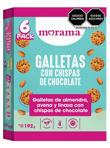 Galletas Morama Chispas Chocolate Almendra Avena Linaza 6 Pz