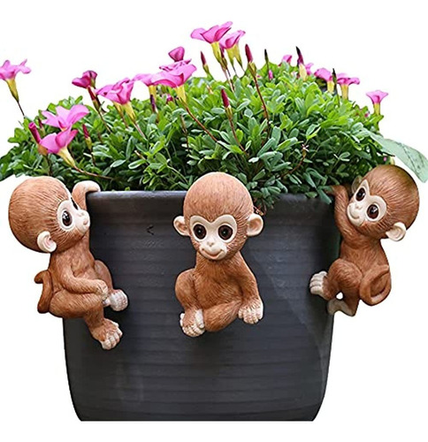 Pearlead 3 Piezas Creative Hanging Resin Monkey Flower Pot H
