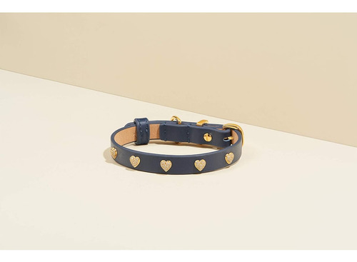 Scamper & Co Collar Perro Cuero Genuino Tachuelas Corazon Navy Corazones Xs