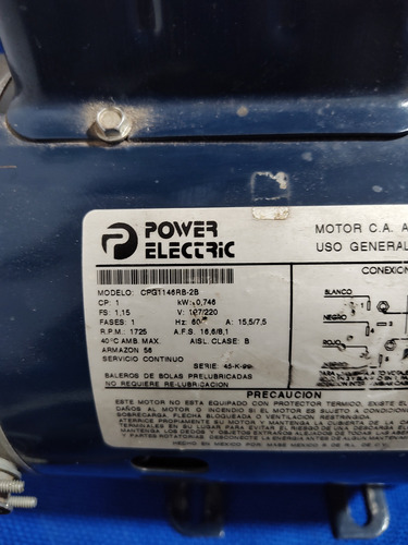 Motor Eléctrico. Power Eléctric. 1 H.p. 120/220 Volts. (Usado)