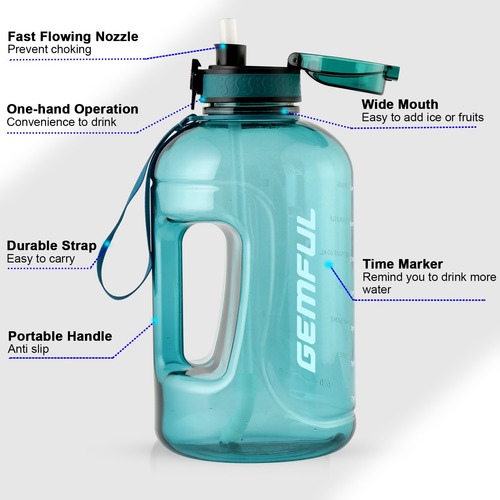 Botella De Agua Deportiva Grande De 3 Litros Con Pajita, Sin