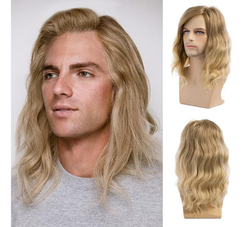 Peluca Rubia Larga Para Hombre Parte Lateral Cosplay Disfrac