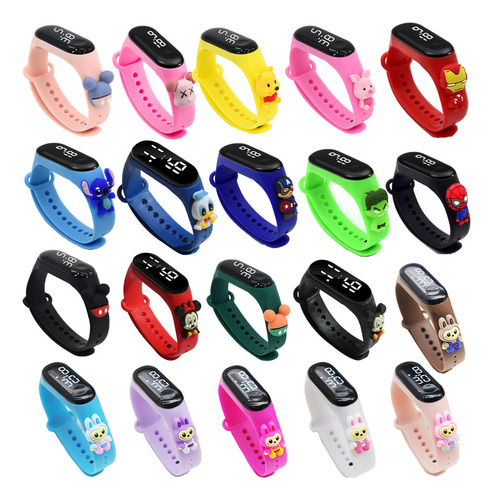 Relojes Led De Silicona Para Niños, Set De 20 Unidades Negro Rosa Naranja