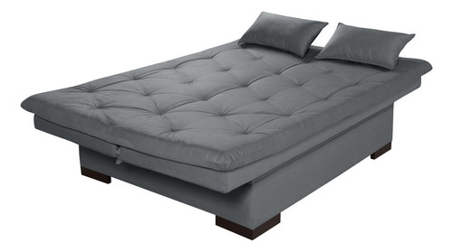 Essencial Estofados Sofá Cama Bau Reclinável Em Suede + Duas Banquetas Rub Cor Cinza