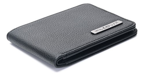 Billetera De Cuero Pu Graneado Hombre Wanderlust Negro Liso